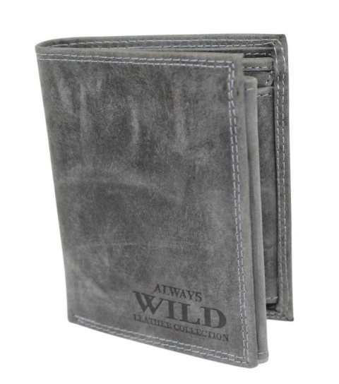 Portfel Męski Skórzany ALWAYS WILD Skóra Licowa Duży Pionowy Dwa Skrzydełka RFID N4-P-CHM 0983 CZARNY 13 x 10 x 2 [cm]