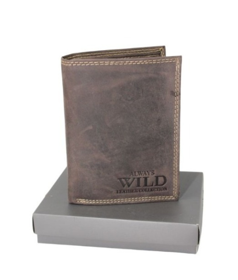 Portfel Męski Skórzany ALWAYS WILD Skóra Licowa Duży Pionowy Dwa Skrzydełka RFID N4-P-CHM 0990 BRĄZOWY 13 x 10 x 2 [cm]