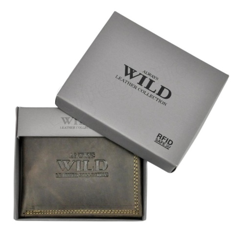 Portfel Męski Skórzany ALWAYS WILD Skóra Licowa Mały Poziomy  RFID N0035-CHM/8694 CZARNY 10 x 9 x 2 [cm]