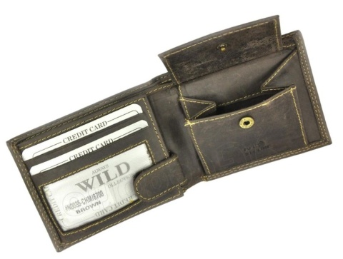 Portfel Męski Skórzany ALWAYS WILD Skóra Licowa Mały Poziomy  RFID N0035-CHM/8694 CZARNY 10 x 9 x 2 [cm]