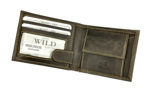 Portfel Męski Skórzany ALWAYS WILD Skóra Licowa Mały Poziomy  RFID N0035-CHM/8717 KONIAKOWY 10 x 9 x 2 [cm]