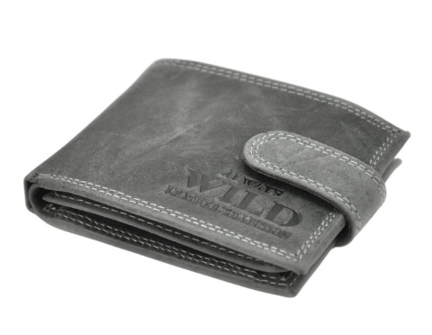 Portfel Męski Skórzany ALWAYS WILD Skóra Licowa Mały Poziomy Z Zapięciem RFID N0035L-CHM/8731 BRĄZOWY 10,5 x 9 x 2 [cm]