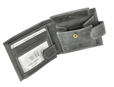 Portfel Męski Skórzany ALWAYS WILD Skóra Licowa Mały Poziomy Z Zapięciem RFID N0035L-CHM/8724 CZARNY 10,5 x 9 x 2 [cm]