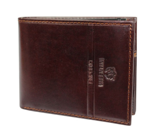 Portfel Męski Skórzany EMPORIO VALENTINI Duży Skóra Bydlęca Poziomy Jedno Skrzydełko 563-292E BRĄZOWY 12,5 x 10 x 2,5 [cm]