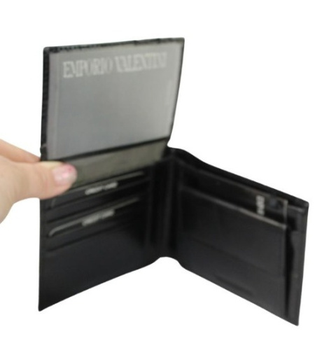 Portfel Męski Skórzany EMPORIO VALENTINI Duży Skóra Bydlęca Poziomy Jedno Skrzydełko 563-292E CZARNY 12,5 x 10 x 2,5 [cm]