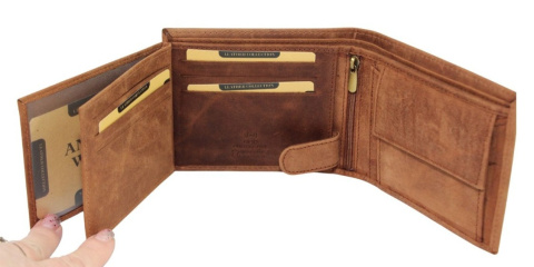 Portfel Męski Skórzany Peterson Skóra Naturalna Duży Poziomy Bez Zapięcia Dwa Skrzydełka N992 BRĄZOWY "AMSTAFF" 13 x 10 x 2 [cm]