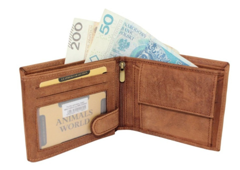 Portfel Męski Skórzany Peterson Skóra Naturalna Duży Poziomy Bez Zapięcia Dwa Skrzydełka N992 BRĄZOWY "AMSTAFF" 13 x 10 x 2 [cm]
