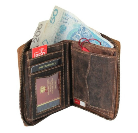 Portfel Peterson Skóra Licowa Duży Pionowy Metalowy Suwak POWSTANIE WARSZAWSKIE 340P-03 RFID 13 x 10 x 2 [cm]