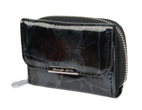 Portfel Skórzany Jennifer Jones Bułeczka Skóra Naturalna Lakierowana Z Suwakiem 5263-14 CZARNY 9,5 x 7 x 3 [cm]