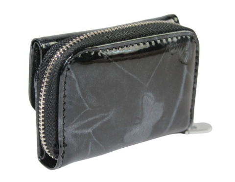 Portfel Skórzany Jennifer Jones Bułeczka Skóra Naturalna Lakierowana Z Suwakiem 5263-14 CZARNY 9,5 x 7 x 3 [cm]