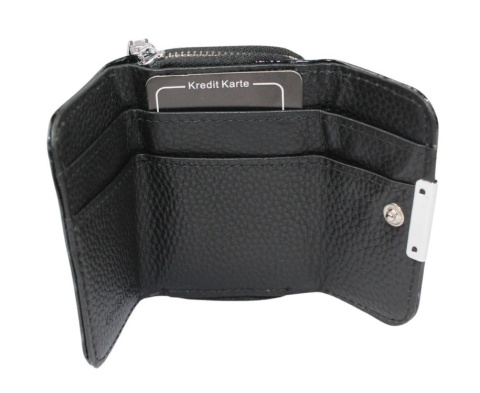 Portfel Skórzany Jennifer Jones Bułeczka Skóra Naturalna Lakierowana Z Suwakiem 5263-14 CZARNY 9,5 x 7 x 3 [cm]