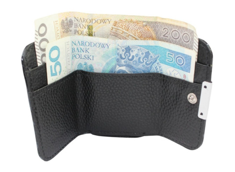 Portfel Skórzany Jennifer Jones Bułeczka Skóra Naturalna Lakierowana Z Suwakiem 5263-14 CZARNY 9,5 x 7 x 3 [cm]