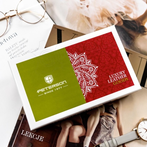 Portfel Skórzany Peterson Bułeczka Skóra Naturalna Z Suwakiem RFID PTN-423229 CZERWONY 9 x 7 x 3 [cm]