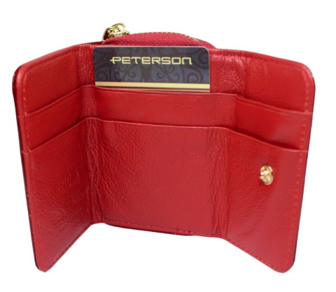 Portfel Skórzany Peterson Bułeczka Skóra Naturalna Z Suwakiem RFID PTN-423229 CZERWONY 9 x 7 x 3 [cm]