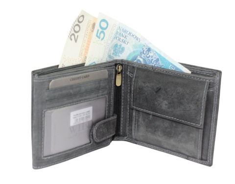 Portfel Męski Skórzany WILD Skóra Licowa Duży Poziomy Bez Zapięcia RFID N992-P-CHM 1041 CZARNY 12,5 x 10,5 x 2 [cm]