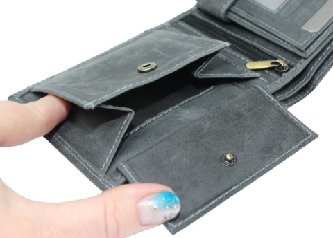 Portfel Męski Skórzany WILD Skóra Licowa Duży Poziomy Bez Zapięcia RFID N992-P-CHM 1041 CZARNY 12,5 x 10,5 x 2 [cm]