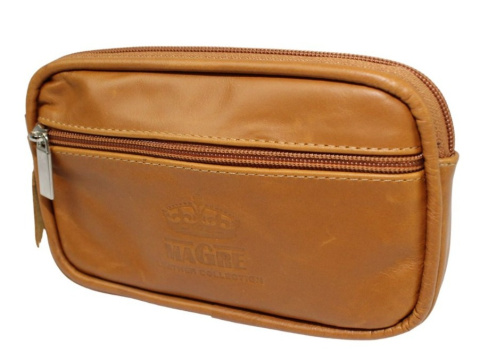 Skórzane Etui Na Telefon MAGRE (PL) Płaska Saszetka JÓZEK Na Pasek Z Suwakiem Na Smartfona KARMELOWY 18,5 x 11 x 2 [cm]