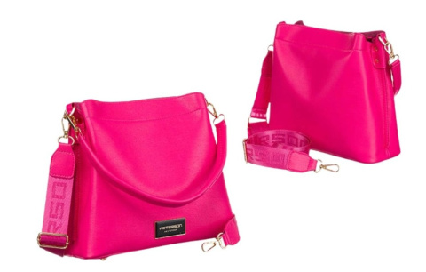 Torebka Z Ekologicznej Skóry Włoskiej PETERSON 9993/H3655 Z Podwójnym Paskiem RÓŻOWA 25 x 28 x 10 [cm]