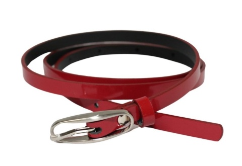 Damski Skórzany Pasek PolskaGalanteria.pl 10 mm Czerwony Lakierowany Ze Srebną Klamrą