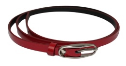 Damski Skórzany Pasek PolskaGalanteria.pl 10 mm Czerwony Lakierowany Ze Srebną Klamrą