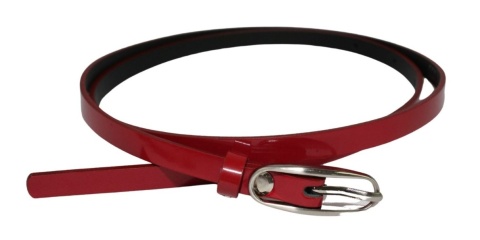Damski Skórzany Pasek PolskaGalanteria.pl 10 mm Czerwony Lakierowany Ze Srebną Klamrą