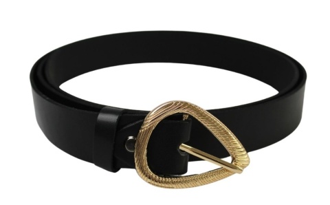 Pasek Damski Skórzany Arucce (PL) Skóra Licowa EXTRA 30 mm CZARNY Klamra Złota Kropla