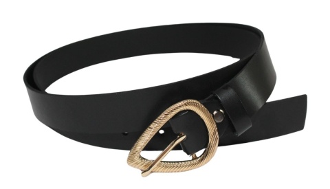 Pasek Damski Skórzany Arucce (PL) Skóra Licowa EXTRA 30 mm CZARNY Klamra Złota Kropla