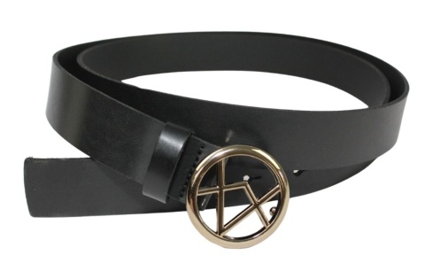 Pasek Damski Skórzany Arucce (PL) Skóra Licowa EXTRA 30 mm CZARNY Złota Ozdobna Klamra