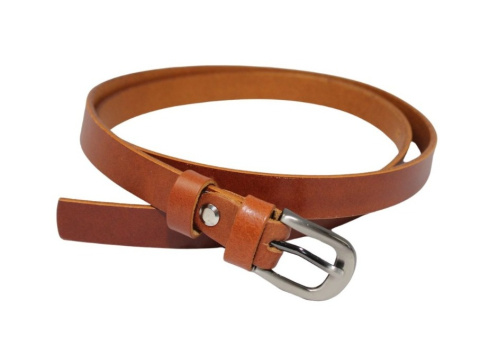 Pasek Damski Skórzany Gładki CezMar (PL) 20 mm Skóra Licowa KARMEL Połysk Wąski