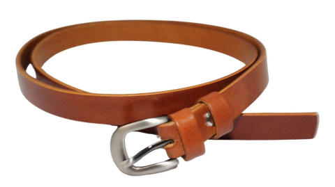 Pasek Damski Skórzany Gładki CezMar (PL) 20 mm Skóra Licowa KARMEL Połysk Wąski