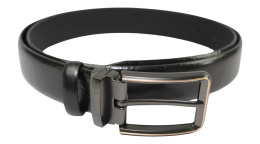 Pasek Męski PAS-MAX (PL) Skórzany ZAOKRĄGLONY Z Połyskiem Gładki Klamra Nowoczesna Skóra Licowa 30 mm CZARNY