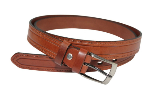 Pasek Męski Skórzany CEZ-MAR (PL) "TŁOCZENIE KORALIKI" Skóra Licowa EXTRA 30 mm BRĄZOWY