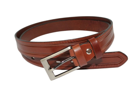 Pasek Męski Skórzany CEZ-MAR (PL) "WZÓR GRECKI" Skóra Licowa EXTRA 30 mm BRĄZOWY