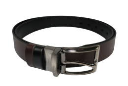 Pasek Męski Skórzany Dwa w Jednym COMPLEX (PL) GŁADKI ''DWUSTRONNY'' Skóra Licowa EXTRA 35 mm CZARNO-CZEKOLADOWY