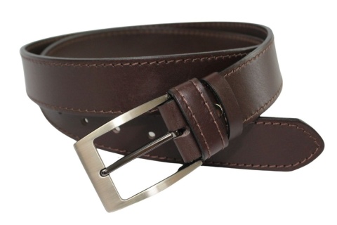 Pasek Męski Skórzany PAS-MAX (PL) Skóra Licowa 40 mm CZEKOLADOWY SZYTY CIENKĄ CZEKOLADOWĄ NITKĄ