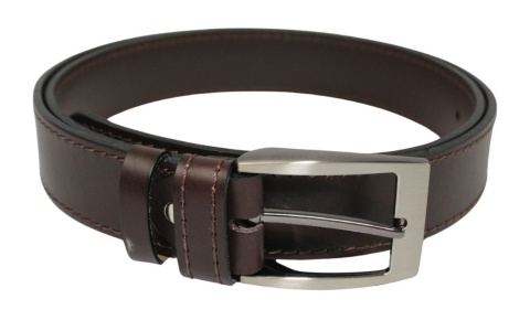 Pasek Męski Skórzany PAS-MAX (PL) Skóra Licowa 40 mm CZEKOLADOWY SZYTY CIENKĄ CZEKOLADOWĄ NITKĄ