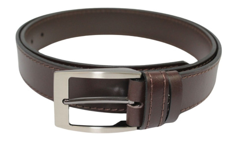 Pasek Męski Skórzany PAS-MAX (PL) Skóra Licowa 40 mm CZEKOLADOWY SZYTY CIENKĄ CZEKOLADOWĄ NITKĄ