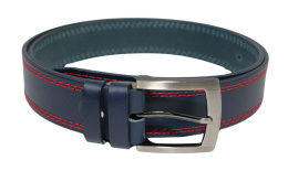 Pasek Skórzany PAS-MAX (PL) Skóra Naturalna Licowa EXTRA 40 mm Granatowy Z Podwójną Niebieską Nitką K82