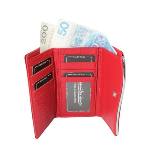 Portfel Damski Skórzany JENNIFER JONES 14cm Suwak I Klapka Skóra Naturalna Lakierowany JJ5245-11 CZERWONY 14,5 x 9 x 3,5 [cm]