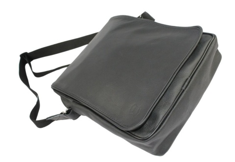 Skórzana Torba Na Ramię Pionowa GRETOS (PL) Listonoszka Z Klapką CZARNA 20 x 14 x 6 [cm]