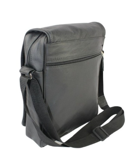 Skórzana Torba Na Ramię Pionowa GRETOS (PL) Listonoszka Z Klapką CZARNA 25 x 18 x 8 [cm]