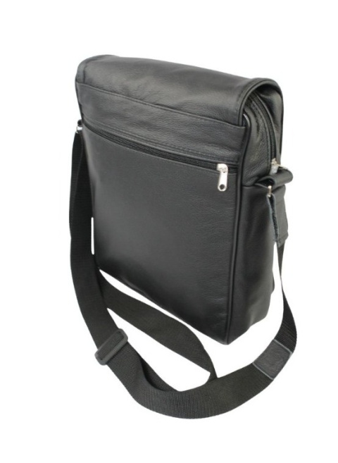 Skórzana Torba Na Ramię Pionowa GRETOS (PL) Listonoszka Z Klapką CZARNA 25 x 18 x 8 [cm]