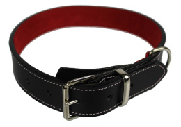 Solidna Obroża Dla Psa Czarna z Białą Nitką Skóra Naturalna 35 mm 44/54 cm WIREX (PL)