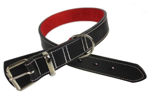 Solidna Obroża Dla Psa Czarna z Białą Nitką Skóra Naturalna 35 mm 44/54 cm WIREX (PL)