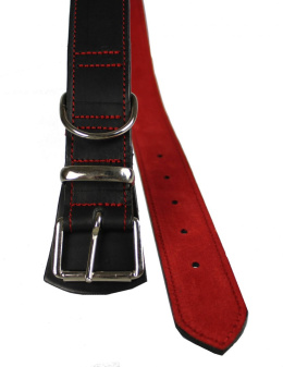 Solidna Obroża Dla Psa Czarna z Czerwoną Nitką Skóra Naturalna 35 mm 36/46 [cm] WIREX (PL)