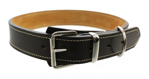 Solidna Obroża Dla Psa Czekoladowa z Beżową Nitką Skóra Naturalna 30 mm 43/53 [cm] HADA (PL)