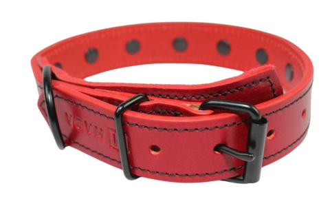 Solidna Obroża Dla Psa Czerwona z Dżetami Czarna Nitka Skóra Naturalna 30 mm 41/51 cm WIREX (PL)