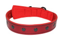 Solidna Obroża Dla Psa Czerwona z Dżetami Czarna Nitka Skóra Naturalna 30 mm 41/51 cm WIREX (PL)