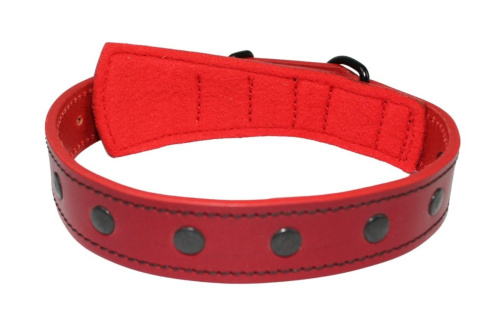 Solidna Obroża Dla Psa Czerwona z Dżetami Czarna Nitka Skóra Naturalna 30 mm 41/51 cm WIREX (PL)