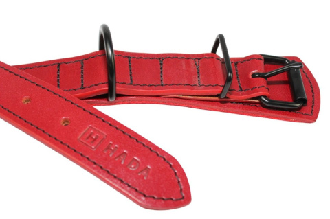 Solidna Obroża Dla Psa Czerwona z Dżetami Czarna Nitka Skóra Naturalna 30 mm 41/51 cm WIREX (PL)